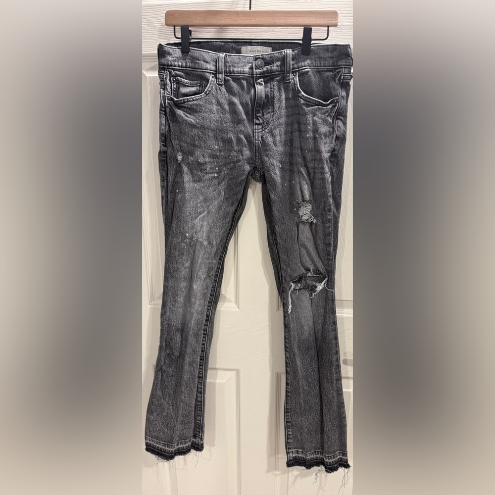 PacSun Distressed Black Slim Boot Jeans Size 29 High Rise Raw Hem